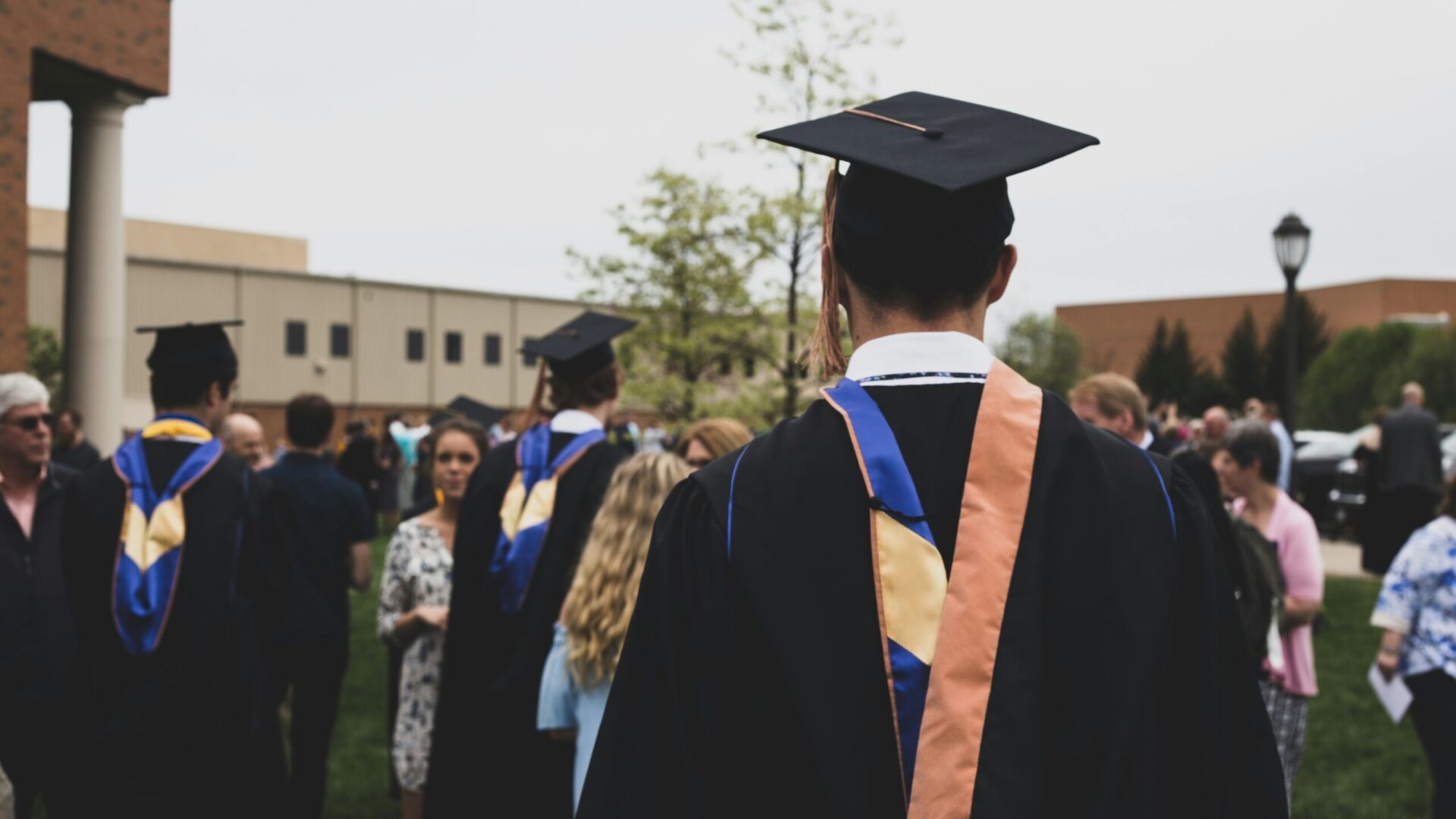 Students and their families after graduation.
